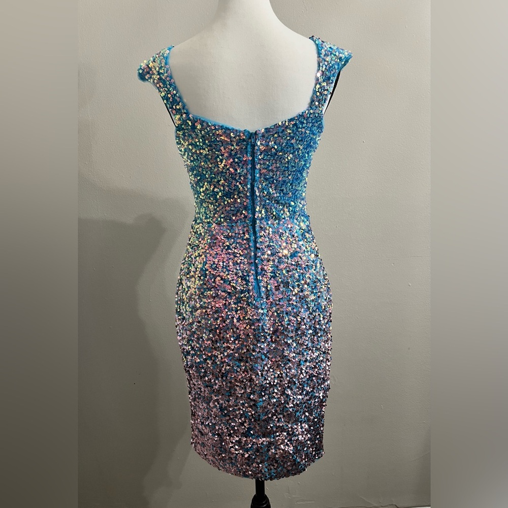 Blue V Neck Side Slit Sequin Bodycon Mini Dress - Picture 7 of 10